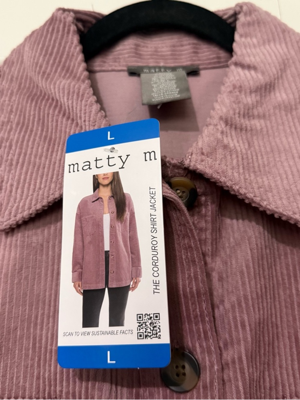 Matty M Women's Corduroy Long Sleeve Button Up Shirt Jacket, Purple, Size L